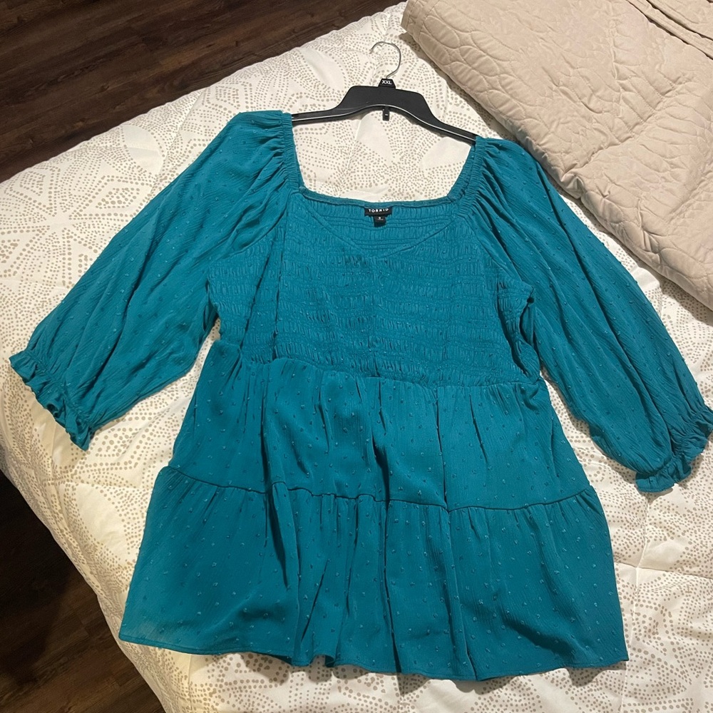Torrid Teal Smocked Blouse